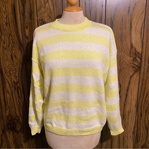 Forever 21 Yellow and White Striped Drop-Sleeve Sweater - Picture 3 of 13